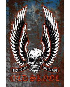 Old Skool Live To Ride Vintage Sign, Transportation, Metal Sign, Wall Art, 12 X 18 Inches