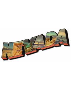 Nevada Postcard Vintage Sign, Travel, Metal Sign, Wall Art, 36 X 17 Inches