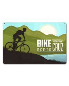 Bike Around Santa Cruz Vintage Sign, Travel, Metal Sign, Wall Art, 12 X 18 Inches