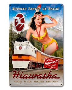 Hiawatha Train Vintage Sign, Trains, Metal Sign, Wall Art, 12 X 18 Inches