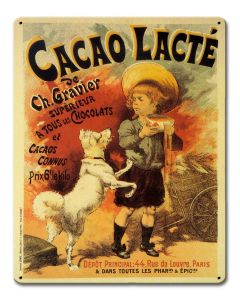 Cacao Lacte Vintage Sign, Home & Garden, Metal Sign, Wall Art, 12 X 15 Inches