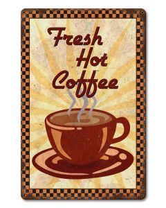 Fresh Hot Coffee Vintage Sign, Oil & Petro, Metal Sign, Wall Art, 12 X 18 Inches