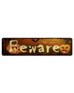 Beware Vintage Sign, Halloween, Metal Sign, Wall Art, 20 X 5 Inches