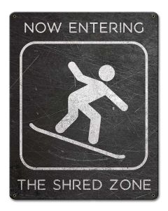 Shred Zone Snowboard Distressed Vintage Sign, Humor, Metal Sign, Wall Art, 12 X 15 Inches