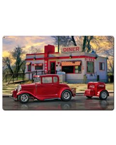 Diners and Dives Vintage Sign, Automotive, Metal Sign, Wall Art, 36 X 24 Inches