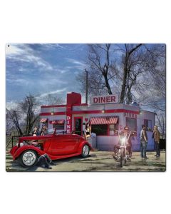 Red Heart Diner Vintage Sign, Automotive, Metal Sign, Wall Art, 30 X 24 Inches