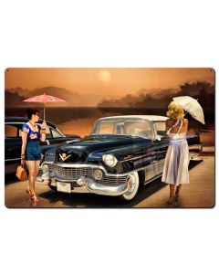 Women Love The Cadillac Philosophy Vintage Sign, Ocean and Beach, Metal Sign, Wall Art, 36 X 24 Inches