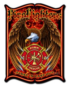 Firefighters Vintage Sign, Other, Metal Sign, Wall Art, 14 X 19 Inches