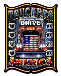 Truckers Drive America Vintage Sign, Automotive, Metal Sign, Wall Art, 18 X 24 Inches