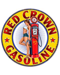 Red Crown Gasoline Vintage Sign, Oil & Petro, Metal Sign, Wall Art, 14 X 14 Inches