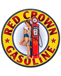 Red Crown Gasoline Vintage Sign, Oil & Petro, Metal Sign, Wall Art, 24 X 24 Inches