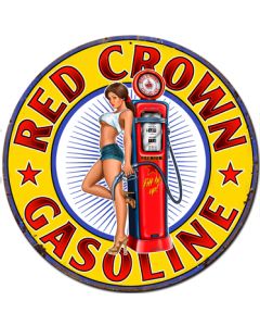 Red Crown Gasoline Vintage Sign, Oil & Petro, Metal Sign, Wall Art, 30 X 30 Inches