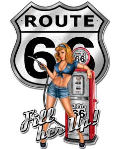 RT66 Pin Up Fill Her Up Vintage Sign, Other, Metal Sign, Wall Art, 12 X 18 Inches
