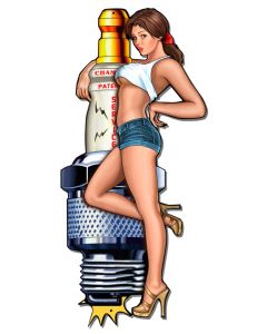 Spark Plug Girl Vintage Sign, Other, Metal Sign, Wall Art, 18 X 38 Inches