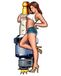 Spark Plug Girl Vintage Sign, Other, Metal Sign, Wall Art, 20 X 42 Inches