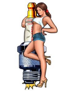 Spark Plug Girl Vintage Sign, Other, Metal Sign, Wall Art, 16 X 34 Inches