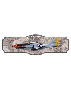 P-51 Vintage Sign, Military, Metal Sign, Wall Art, 35 X 10 Inches