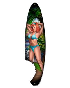 Pin Up Surfboard Vintage Sign, Other, Metal Sign, Wall Art, 8 X 30 Inches