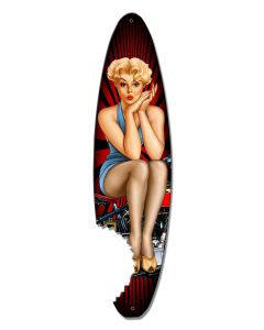 Pin Up Surfboard Vintage Sign, Other, Metal Signs2, Wall Art, 5 X 18 Inches