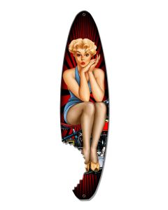 Pin Up Surfboard Vintage Signs, Other, Metal Sign 3, Wall Art, 6 X 24 Inches