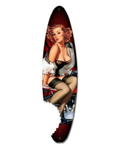 Pin Up Surfboard Vintage Sign, Other, Metal Sign 1, Wall Art, 5 X 18 Inches