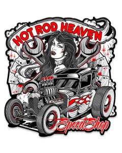 Hot Rod Heaven 2 Vintage Sign, Other, Metal Sign, Wall Art, 14 X 15 Inches