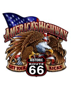 America's Highway Route 66 Vintage Sign, Street Signs, Metal Sign, Wall Art, 18 X 18 Inches