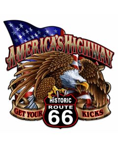 America's Highway Route 66 Vintage Sign, Street Signs, Metal Sign, Wall Art, 24 X 24 Inches