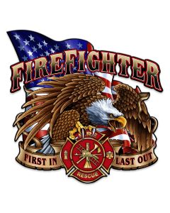 Fire Fighter Eagle Vintage Sign, Other, Metal Sign, Wall Art, 18 X 18 Inches