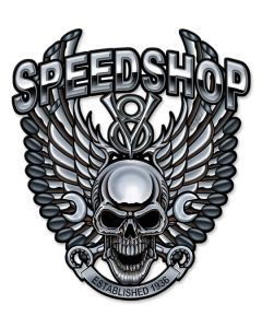 Speedshop Wrench Pipe Skull Vintage Sign, Other, Metal Sign, Wall Art, 14 X 16 Inches