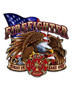 Fire Fighter Eagle Vintage Sign, Other, Metal Sign, Wall Art, 14 X 14 Inches