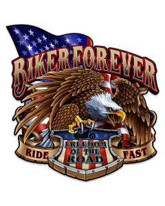 Biker Forever Eagle Vintage Sign, Other, Metal Sign, Wall Art, 18 X 18 Inches