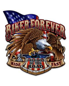 Biker Forever Eagle Vintage Sign, Other, Metal Sign, Wall Art, 14 X 14 Inches