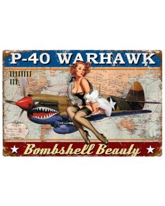 P-40 Warhawk Pinup Vintage Sign, Other, Metal Sign, Wall Art, 30 X 20 Inches