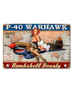 P-40 Warhawk Pinup Vintage Sign, Other, Metal Sign, Wall Art, 18 X 12 Inches