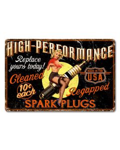 Girl Spark Plug Vintage Sign, Other, Metal Sign, Wall Art, 18 X 12 Inches