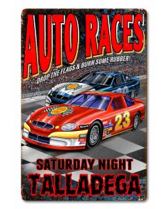 Auto Races Vintage Sign, Automotive, Metal Sign, Wall Art, 12 X 18 Inches