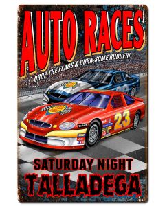 Auto Races Vintage Sign, Automotive, Metal Sign, Wall Art, 24 X 16 Inches
