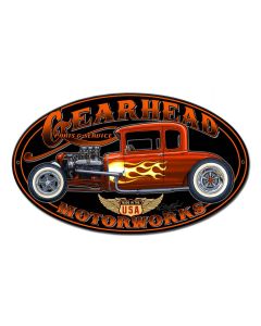 Gearhead Motorworks Vintage Sign, Other, Metal Sign, Wall Art, 14 X 8 Inches