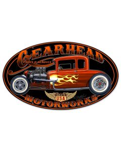 Gearhead Motorworks Vintage Sign, Other, Metal Sign, Wall Art, 24 X 14 Inches