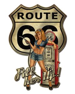 Rt66 Pin Up Fill Er Up Vintage Sign, Other, Metal Sign, Wall Art, 16 X 24 Inches