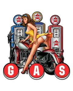 Gas Pump Pinup Vintage Sign, Oil & Petro, Metal Sign, Wall Art, 30 X 30 Inches