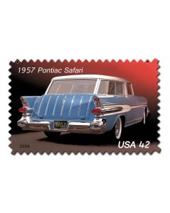 Pontiac Safari Postage Stamp Vintage Sign, US Postal Service, Metal Sign, Wall Art, 18 X 12 Inches