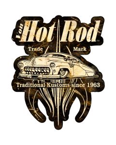 Von Hot Rod Traditional Customs, Automotive, Metal Sign, Wall Art, 16 X 15 Inches