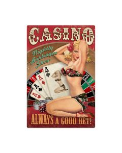 Casino Pinup Vintage Sign, Bar and Alcohol , Metal Sign, Wall Art, 24 X 36 Inches