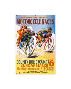 Motorcycle Races Vintage Sign, Motorcycle, Metal Sign, Wall Art, 24 X 36 Inches