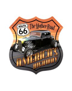 Route 66 Hot Rod Vintage Sign, Street Signs, Metal Sign, Wall Art, 28 X 28 Inches
