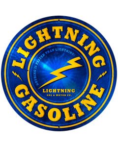 Lightning Gasoline Vintage Sign, Oil & Petro, Metal Sign, Wall Art, 28 X 28 Inches
