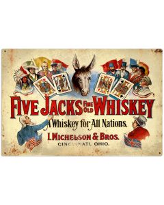 Five Jacks Whiskey Vintage Sign, Bar and Alcohol , Metal Sign, Wall Art, 36 X 24 Inches