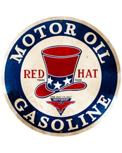 Red Hat Gasoline Vintage Sign, Oil & Petro, Metal Sign, Wall Art, 28 X 28 Inches